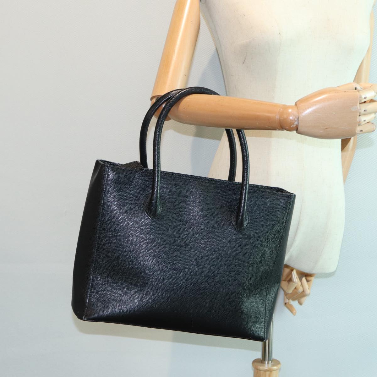 CELINE Tote Bag Leather Black Gold Auth ep5299