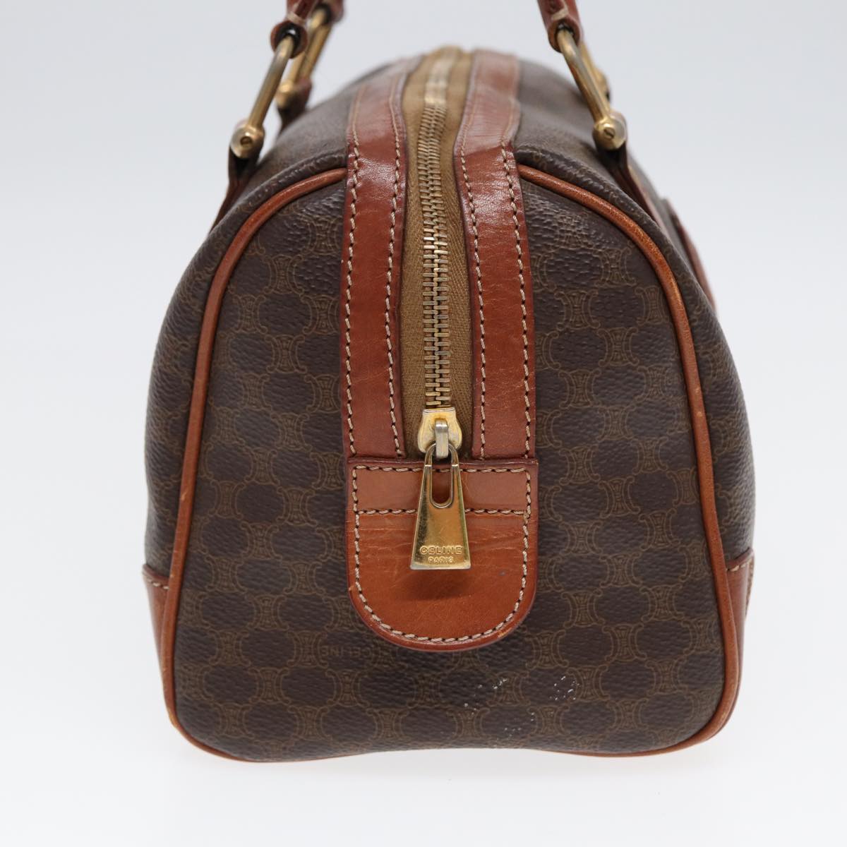 CELINE Macadam Canvas Hand Bag PVC Leather Brown Gold Auth ep5302