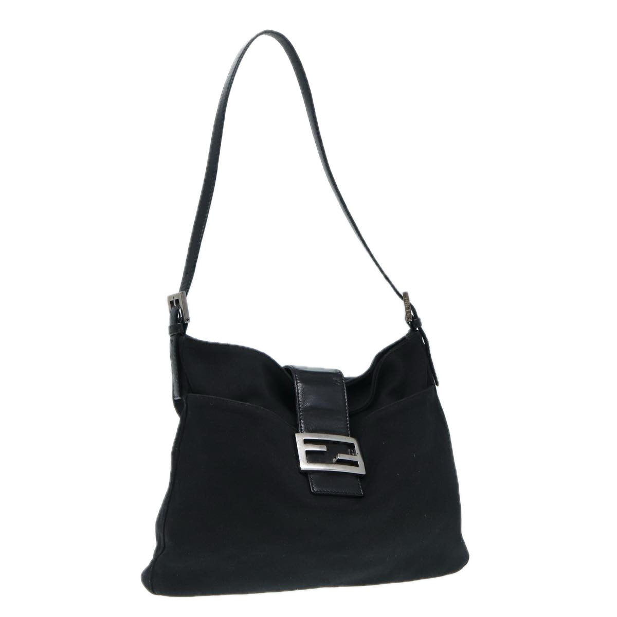 FENDI Shoulder Bag Nylon Black Silver Auth ep5315