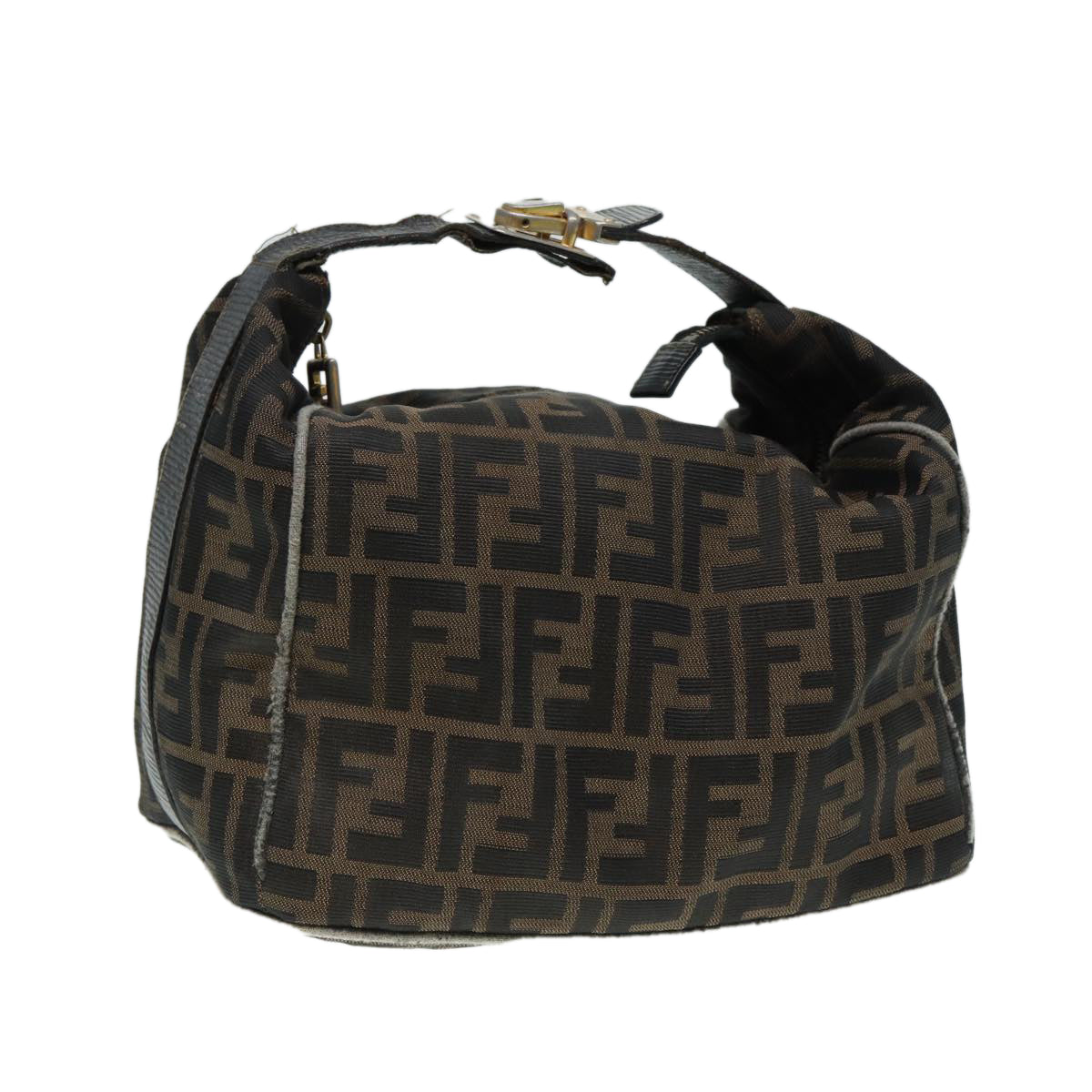 FENDI Zucca Canvas Vanity Bag Brown Black gold Auth ep5316