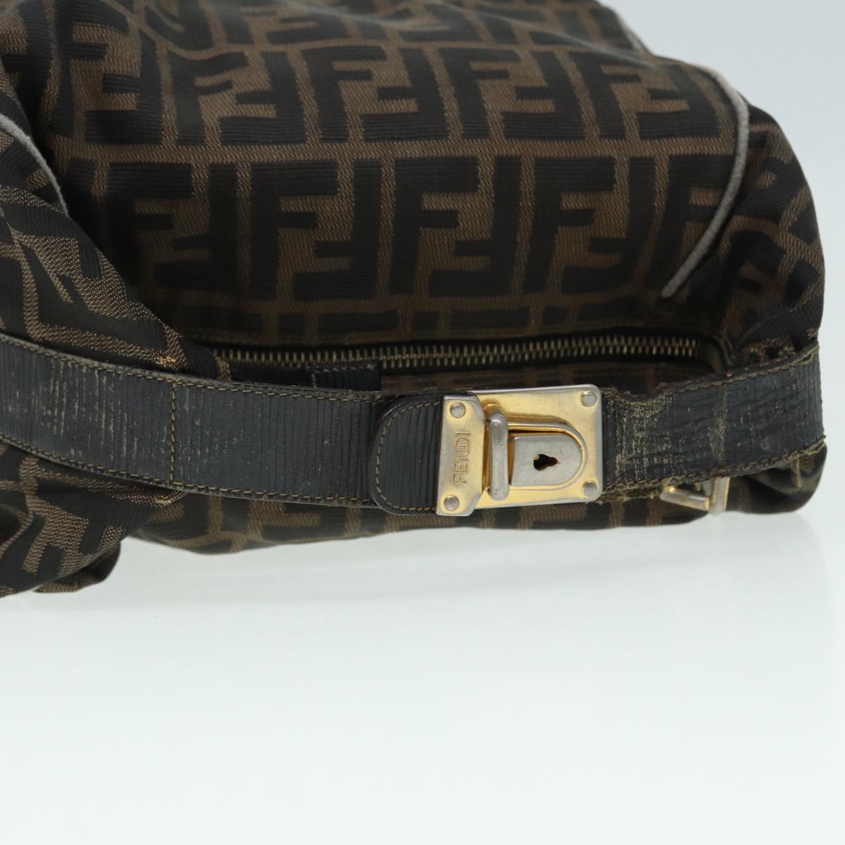 FENDI Zucca Canvas Vanity Bag Brown Black gold Auth ep5316