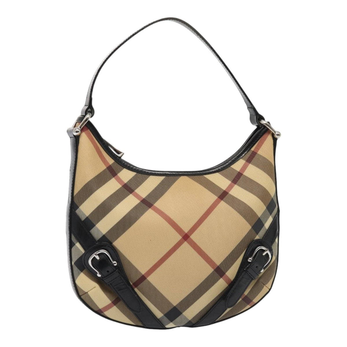 BURBERRY Nova Check Shoulder Bag PVC Beige Silver Auth ep5325