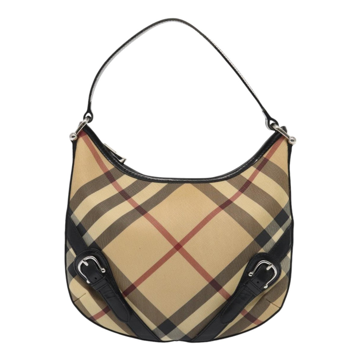 BURBERRY Nova Check Shoulder Bag PVC Beige Silver Auth ep5325