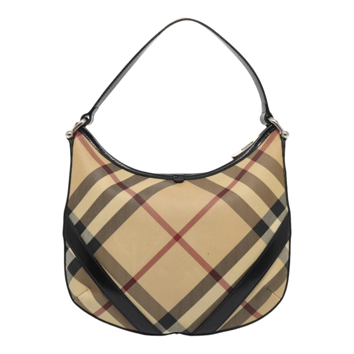 BURBERRY Nova Check Shoulder Bag PVC Beige Silver Auth ep5325 - 0