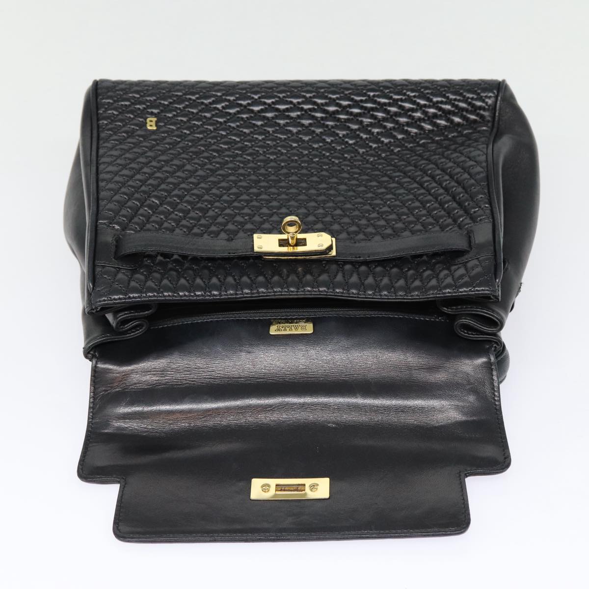 BALLY Hand Bag Leather Black Gold Auth ep5329