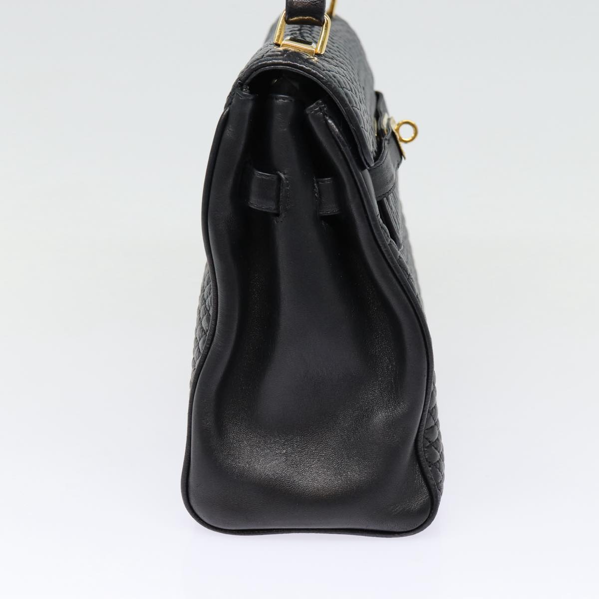 BALLY Hand Bag Leather Black Gold Auth ep5329