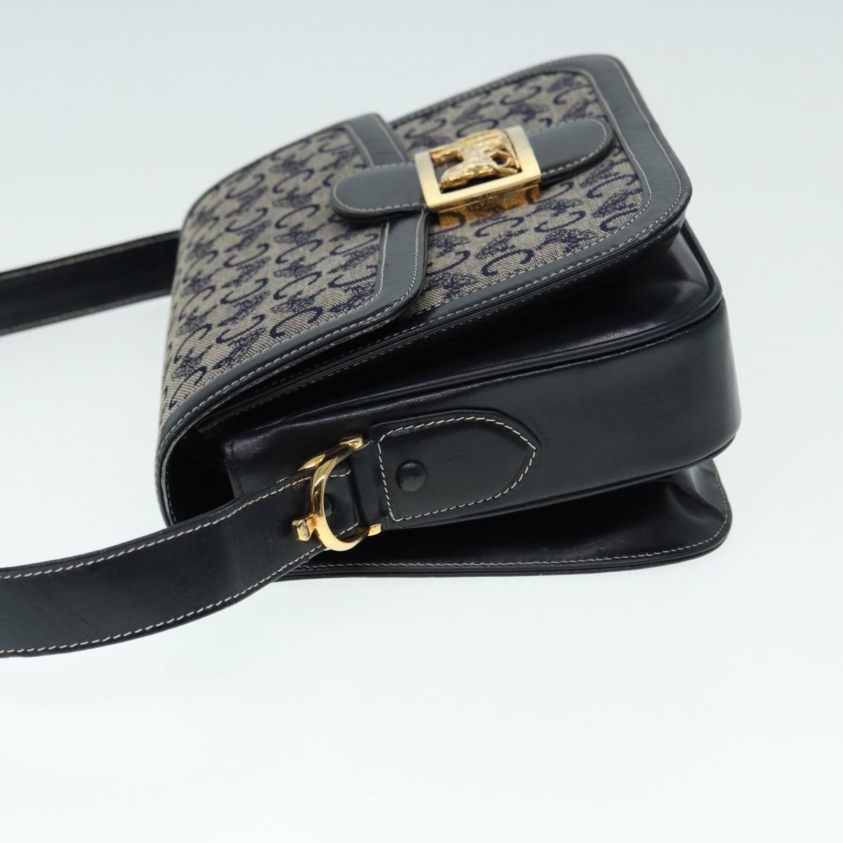 CELINE C Sulky Shoulder Bag Navy Gold Auth ep5332