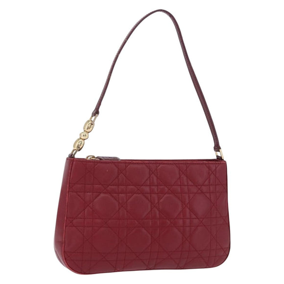 Christian Dior Canage Accessory Pouch Leather Red Gold Auth ep5334