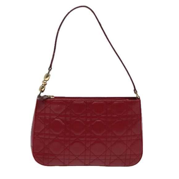 Christian Dior Canage Accessory Pouch Leather Red Gold Auth ep5334