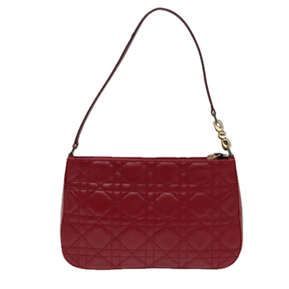 Christian Dior Canage Accessory Pouch Leather Red Gold Auth ep5334