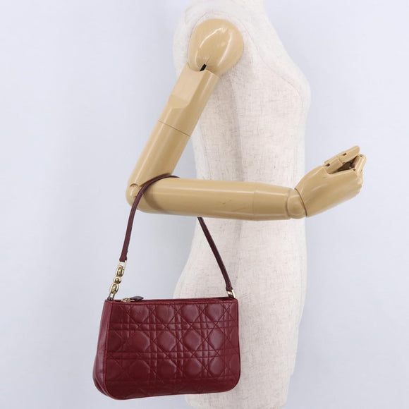 Christian Dior Canage Accessory Pouch Leather Red Gold Auth ep5334
