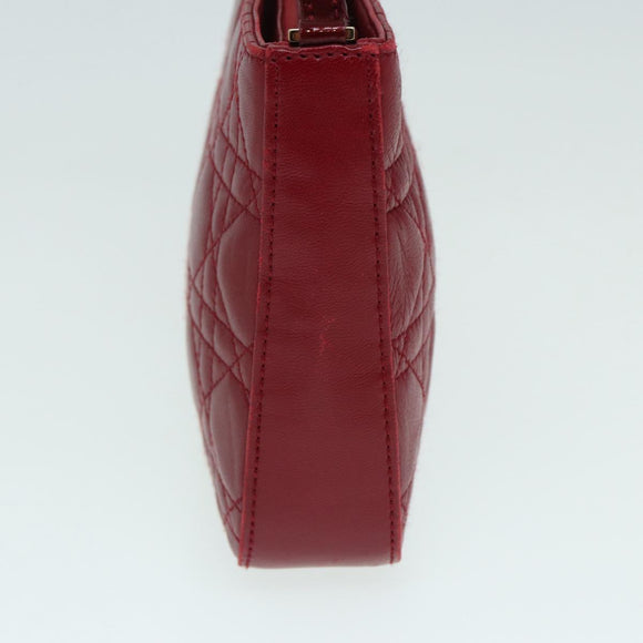 Christian Dior Canage Accessory Pouch Leather Red Gold Auth ep5334