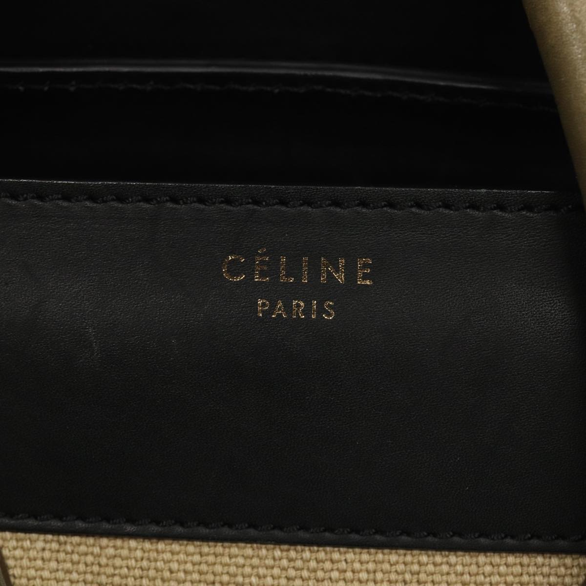 CELINE Luggage Medium Shopper Hand Bag Canvas Beige Gold Auth ep5338