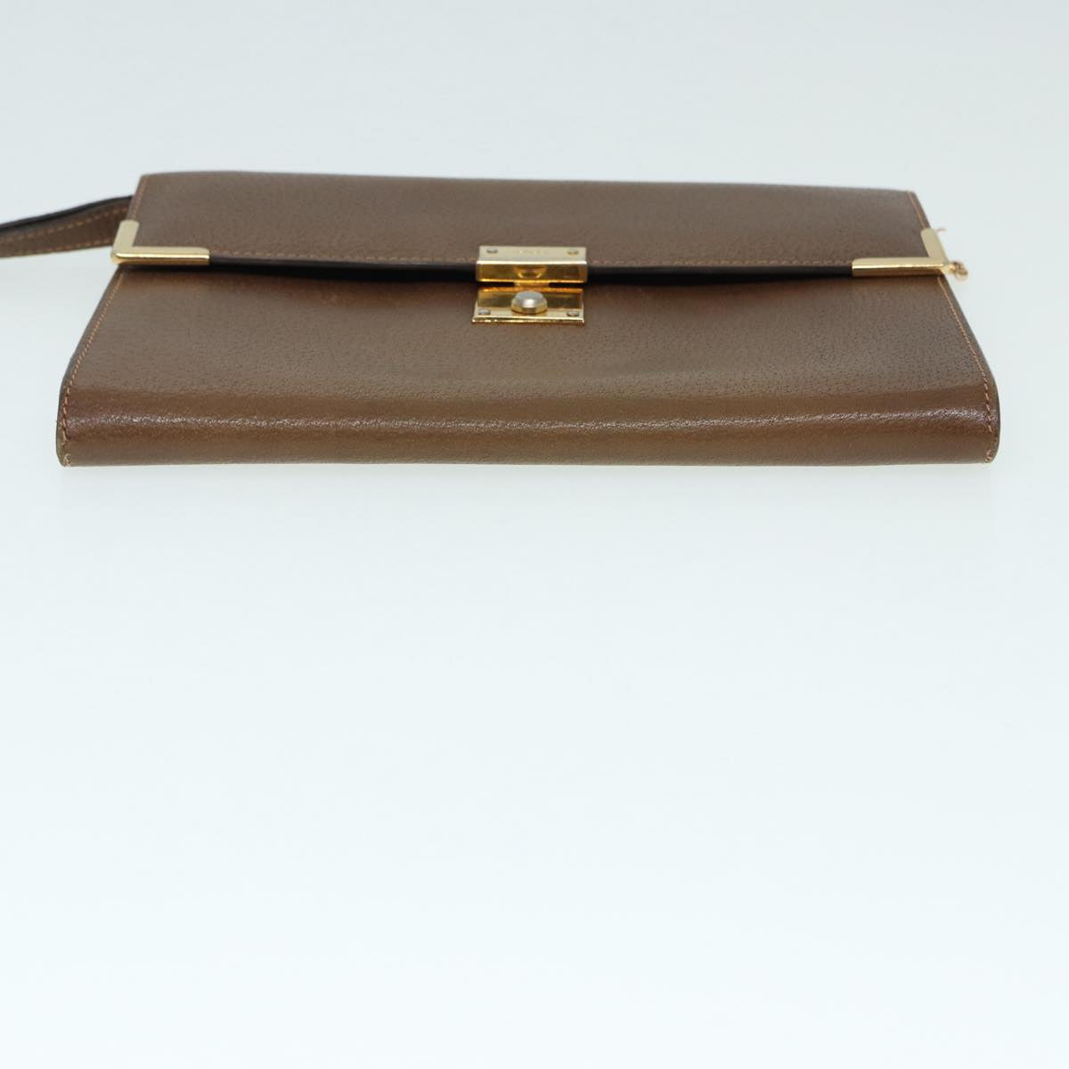 GUCCI Clutch Bag Leather Gold Brown Auth ep5344