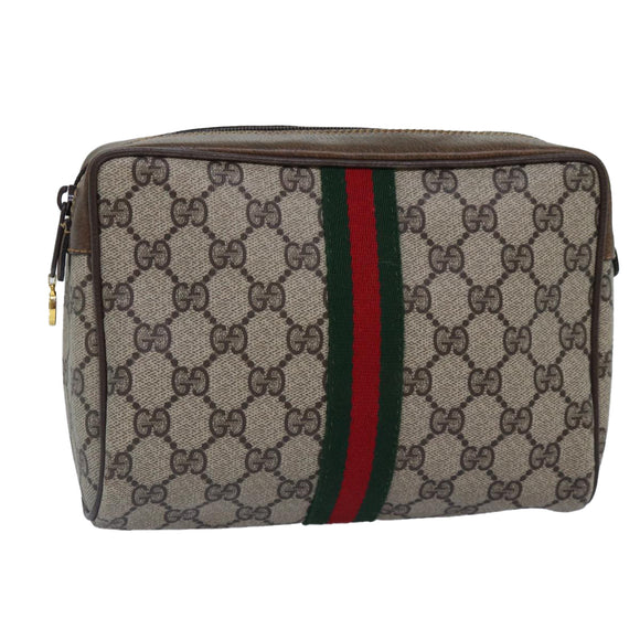 GUCCI GG Supreme Web Sherry Line Clutch Bag Beige Gold 32 014 3553 Auth ep5355