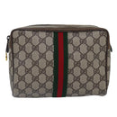 GUCCI GG Supreme Web Sherry Line Clutch Bag Beige Gold 32 014 3553 Auth ep5355-13