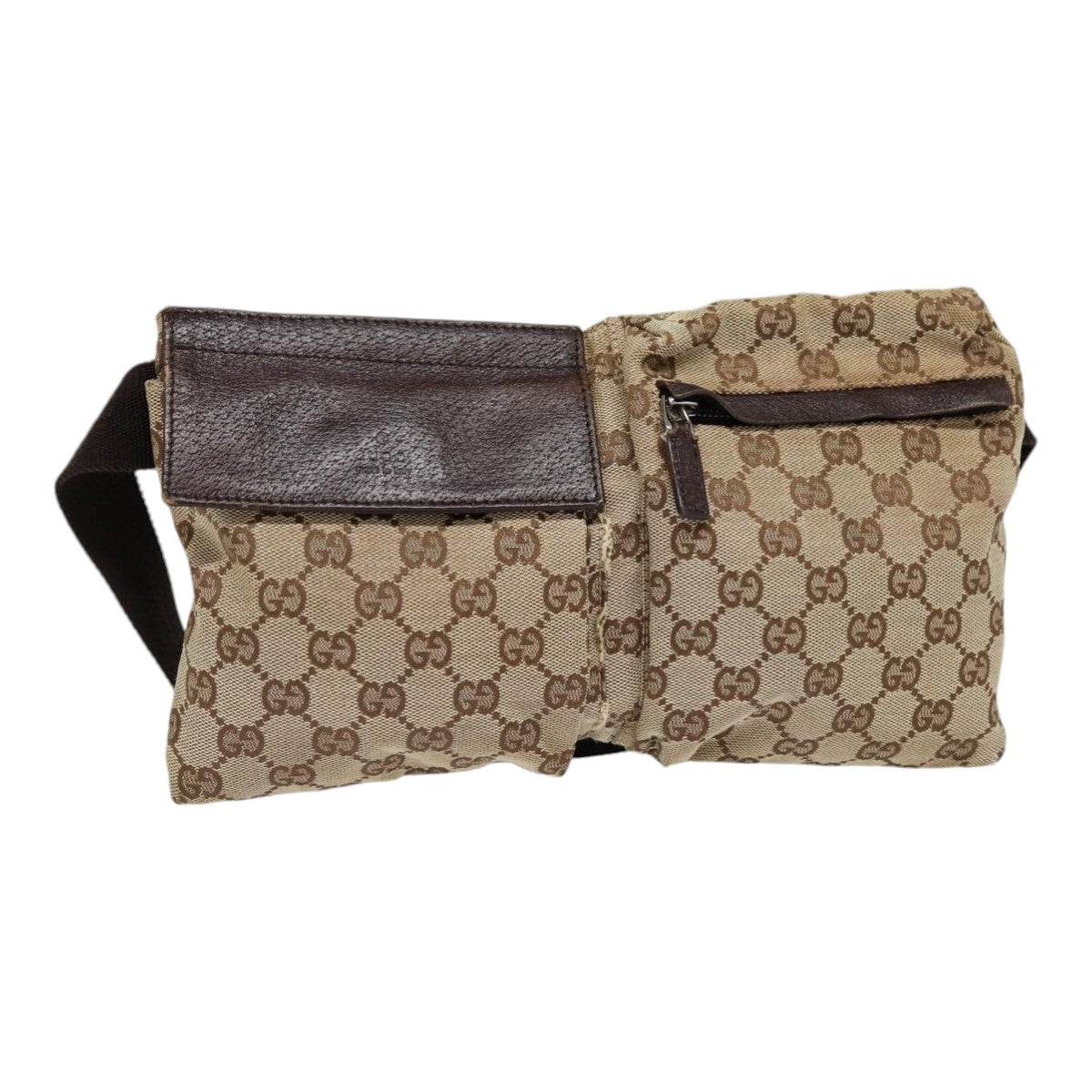 GUCCI GG Canvas Waist bag Beige Silver 28566 Auth ep5361