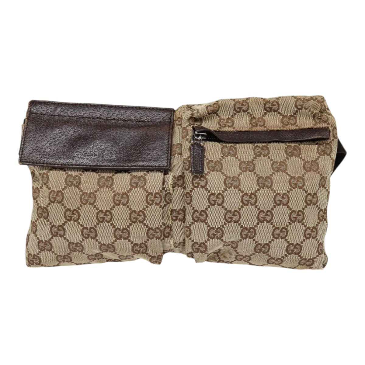 GUCCI GG Canvas Waist bag Beige Silver 28566 Auth ep5361