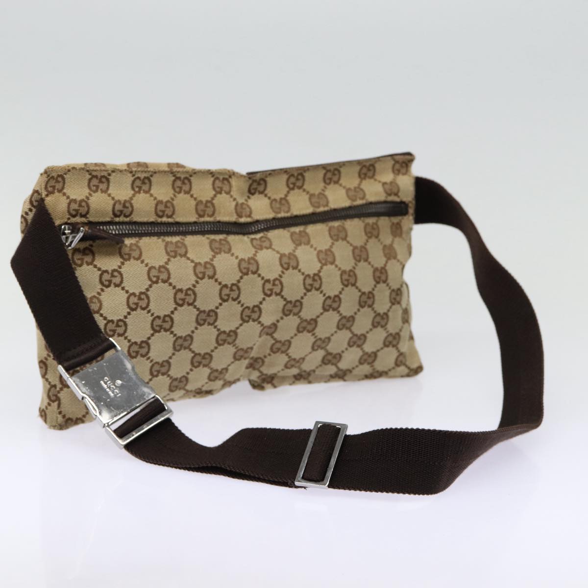 GUCCI GG Canvas Waist bag Beige Silver 28566 Auth ep5361