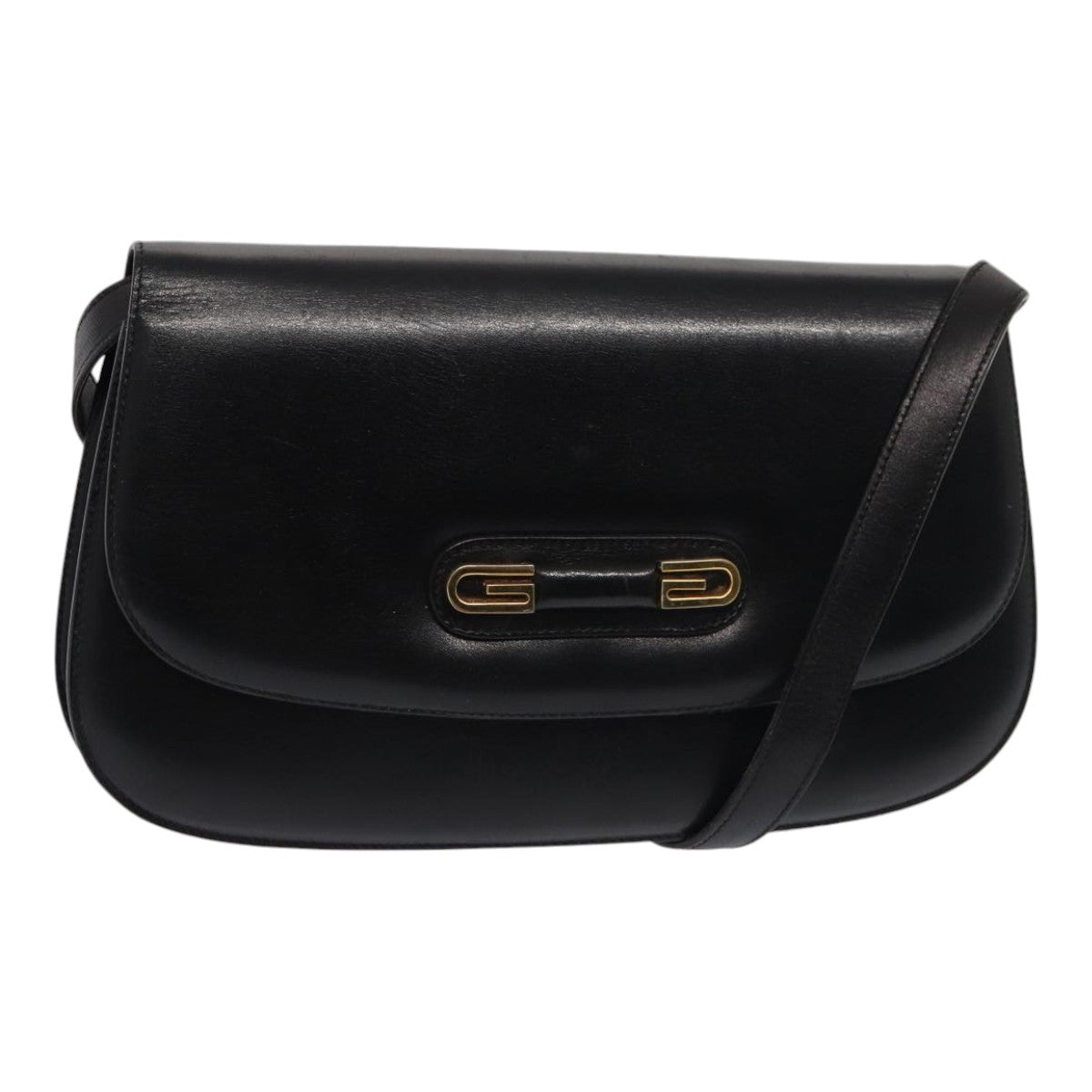 GUCCI Shoulder Bag Leather Black Gold Auth ep5362