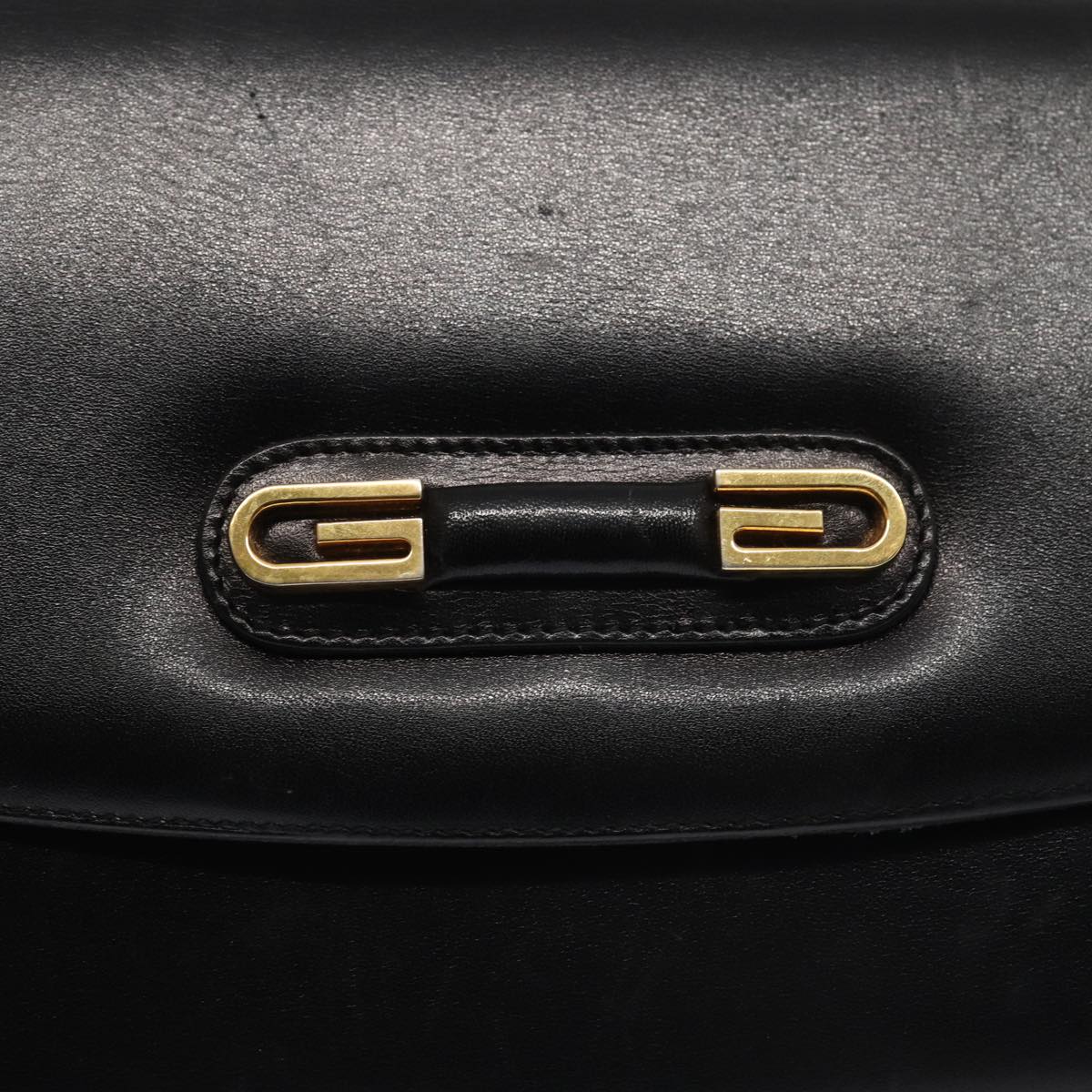 GUCCI Shoulder Bag Leather Black Gold Auth ep5362