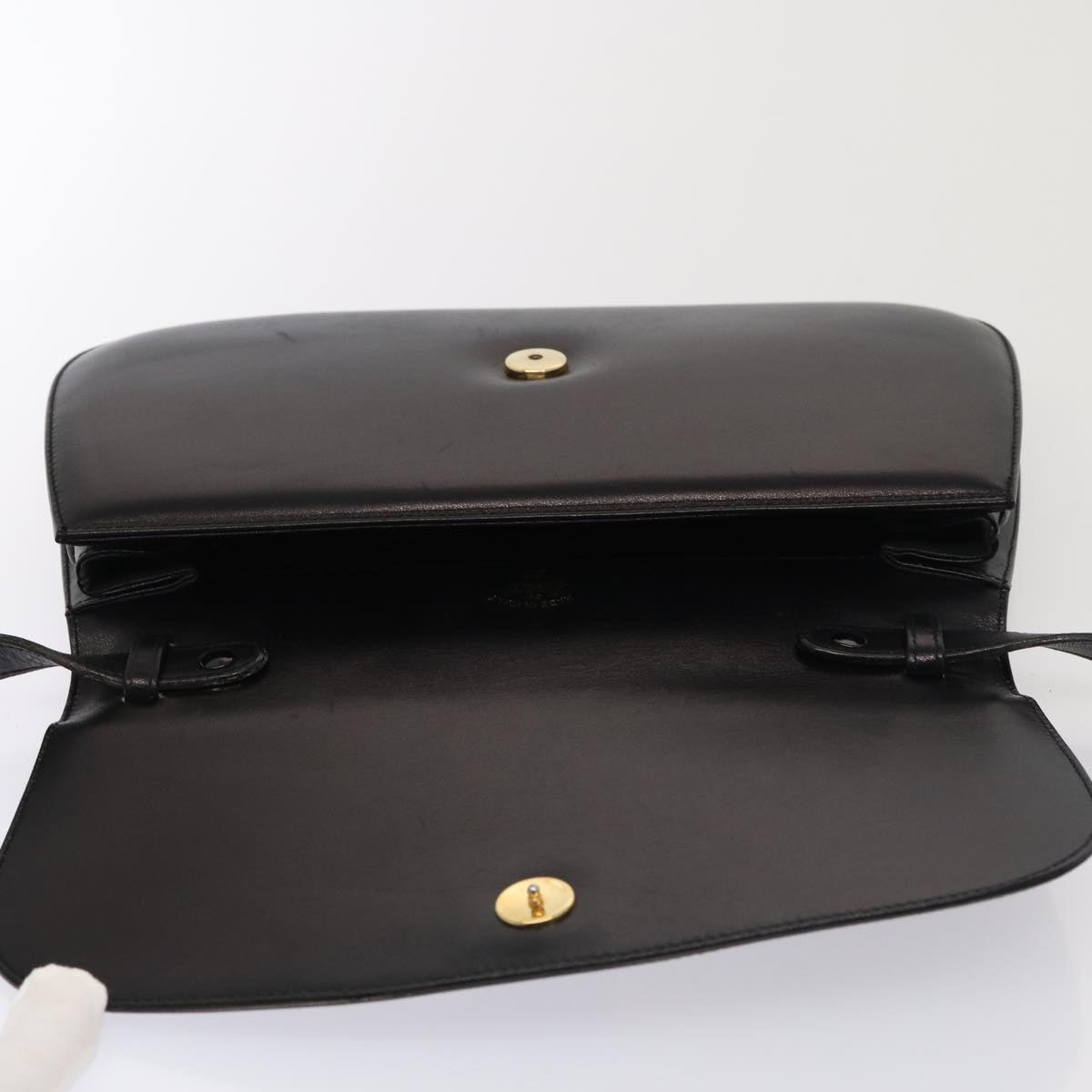 GUCCI Shoulder Bag Leather Black Gold Auth ep5362