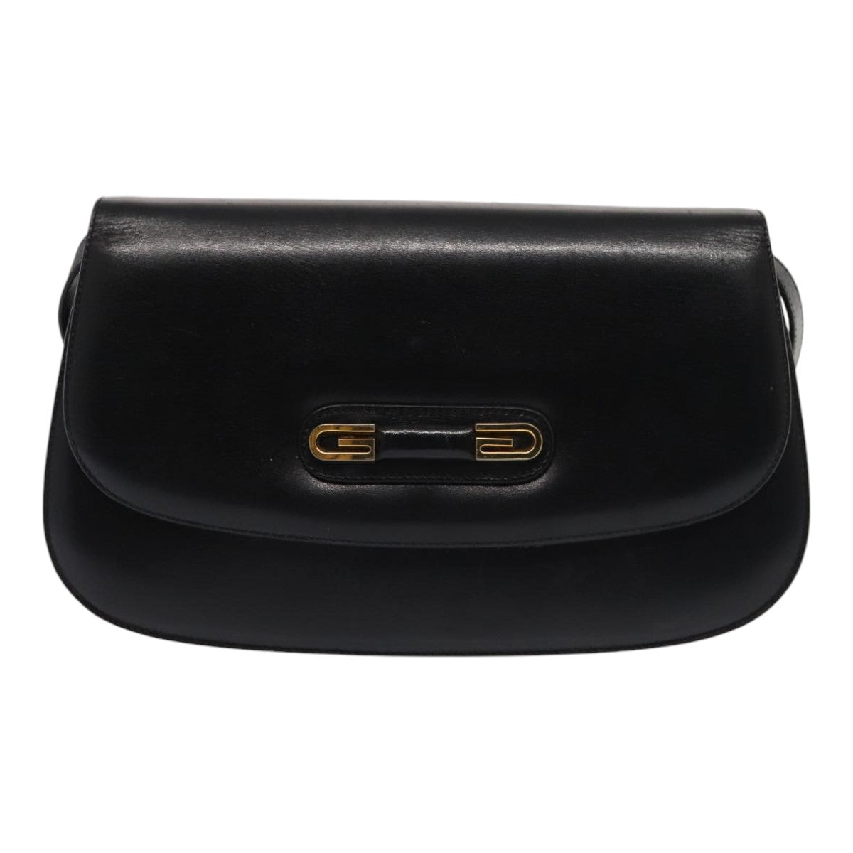 GUCCI Shoulder Bag Leather Black Gold Auth ep5362