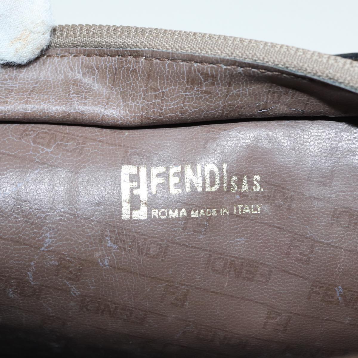 FENDI Zucchino Canvas Shoulder Bag Brown Gold Auth ep5363