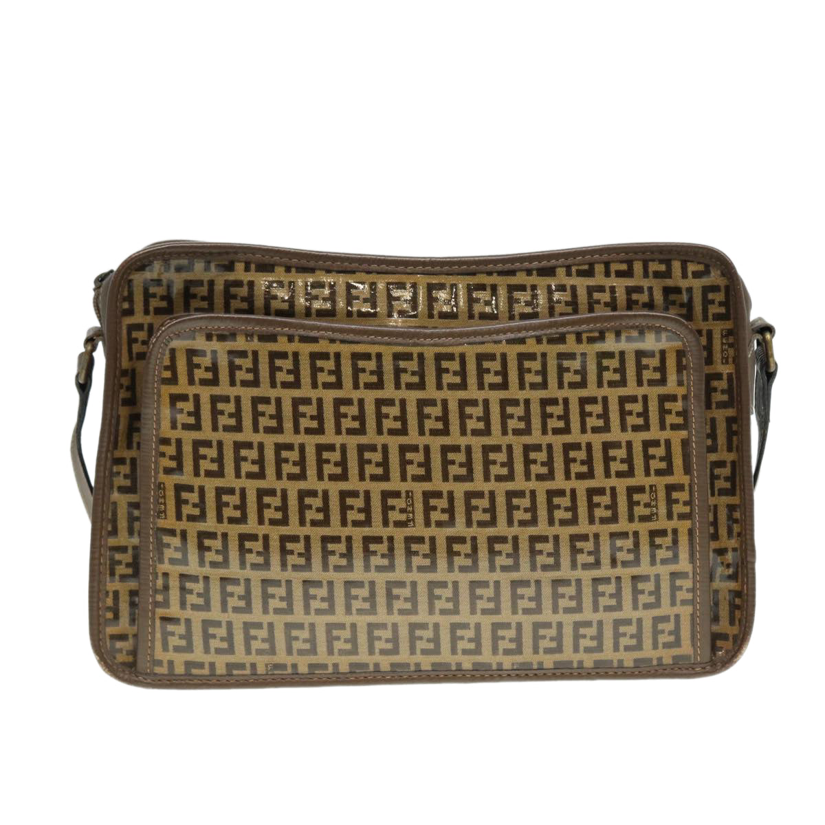 FENDI Zucchino Canvas Shoulder Bag Brown Gold Auth ep5363 - 0