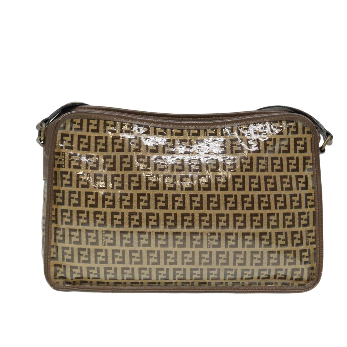 FENDI Zucchino Canvas Shoulder Bag Brown Gold Auth ep5363