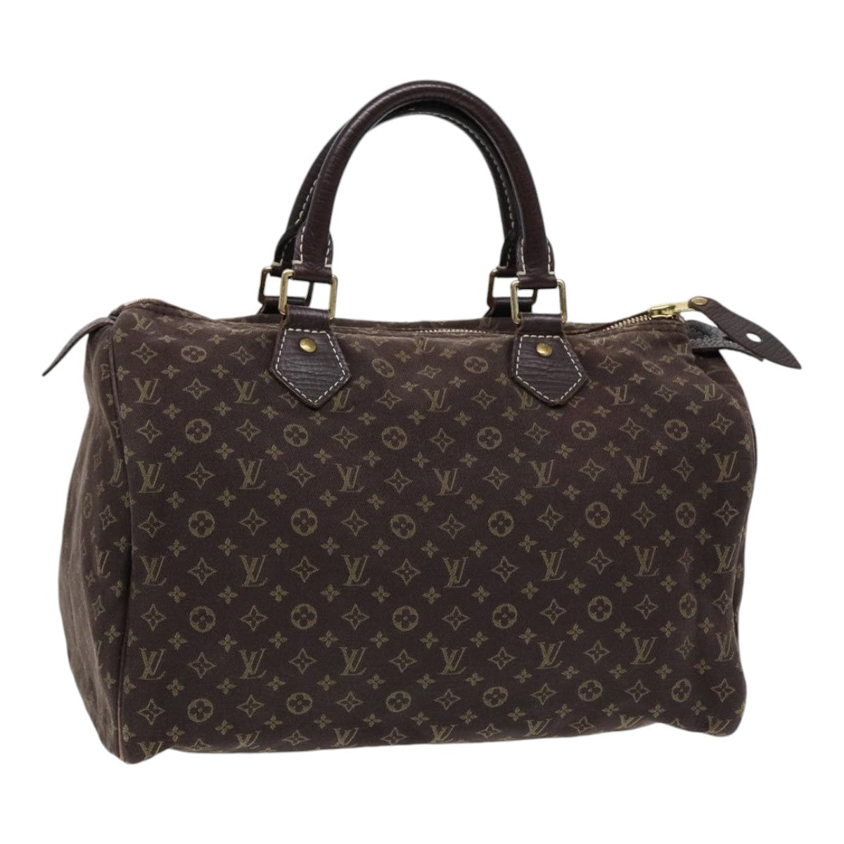 LOUIS VUITTON Monogram Mini Lin Speedy 30 Bag Brown Ebene M95224 LV Auth ep5372