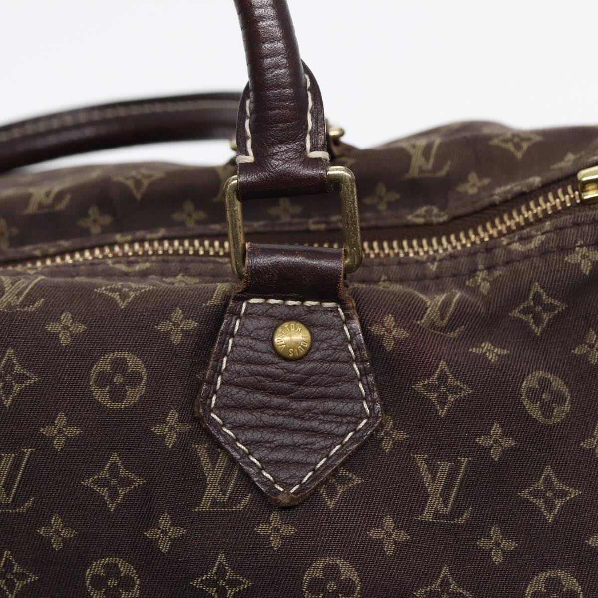 LOUIS VUITTON Monogram Mini Lin Speedy 30 Bag Brown Ebene M95224 LV Auth ep5372