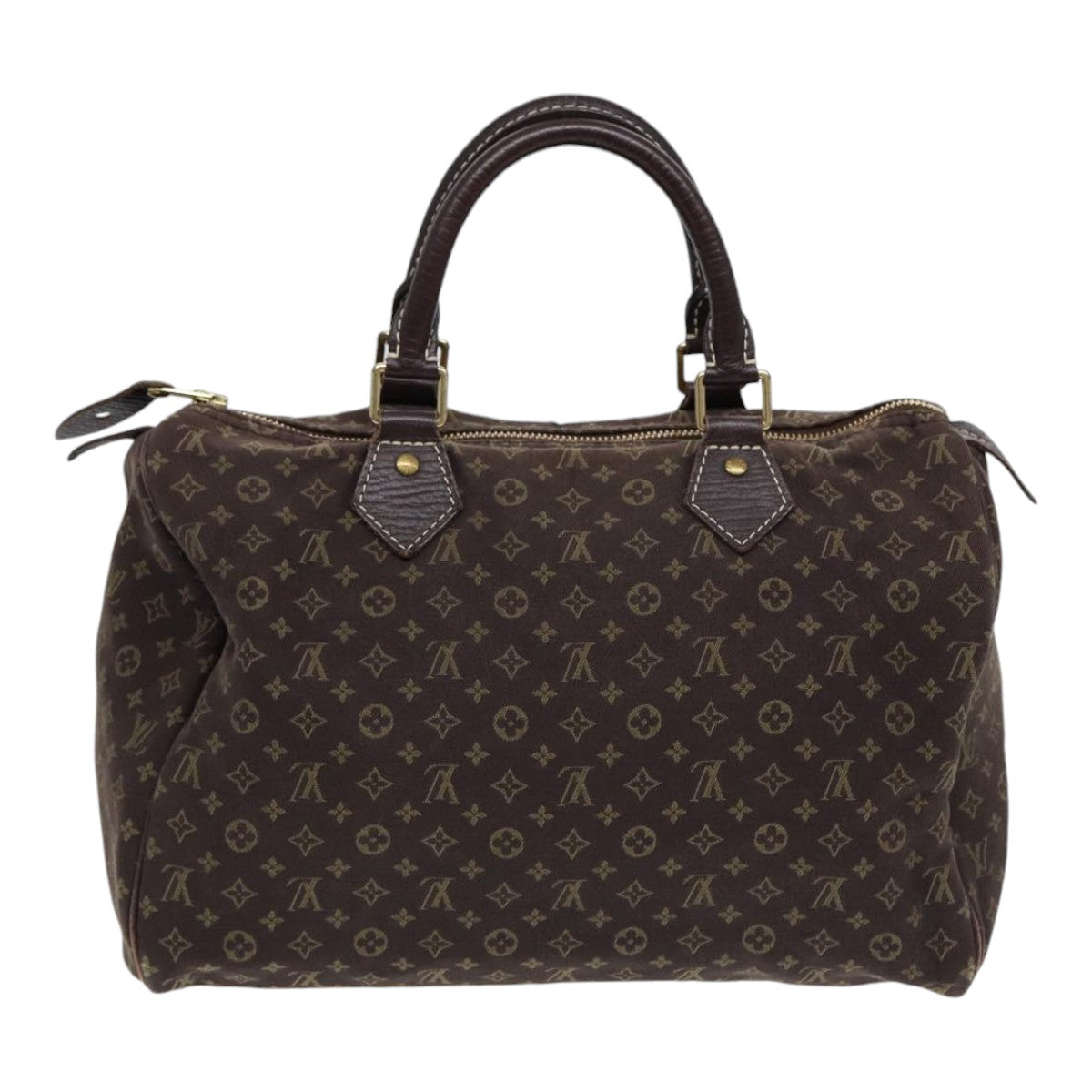 LOUIS VUITTON Monogram Mini Lin Speedy 30 Bag Brown Ebene M95224 LV Auth ep5372