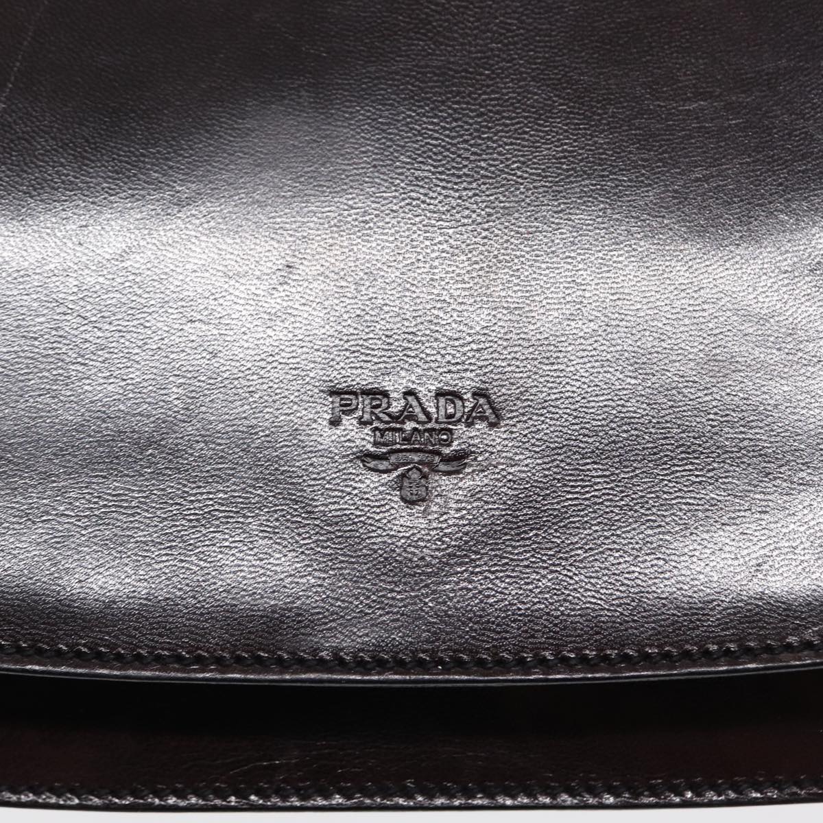 PRADA Hand Bag Leather Silver Brown Auth ep5375