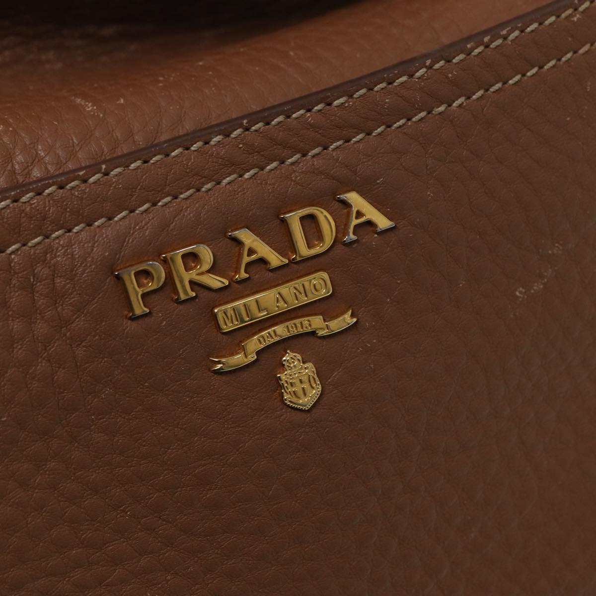 PRADA Shoulder Bag Leather Gold Brown Auth ep5379