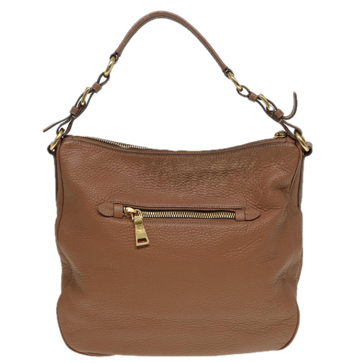 PRADA Shoulder Bag Leather Gold Brown Auth ep5379 - 0