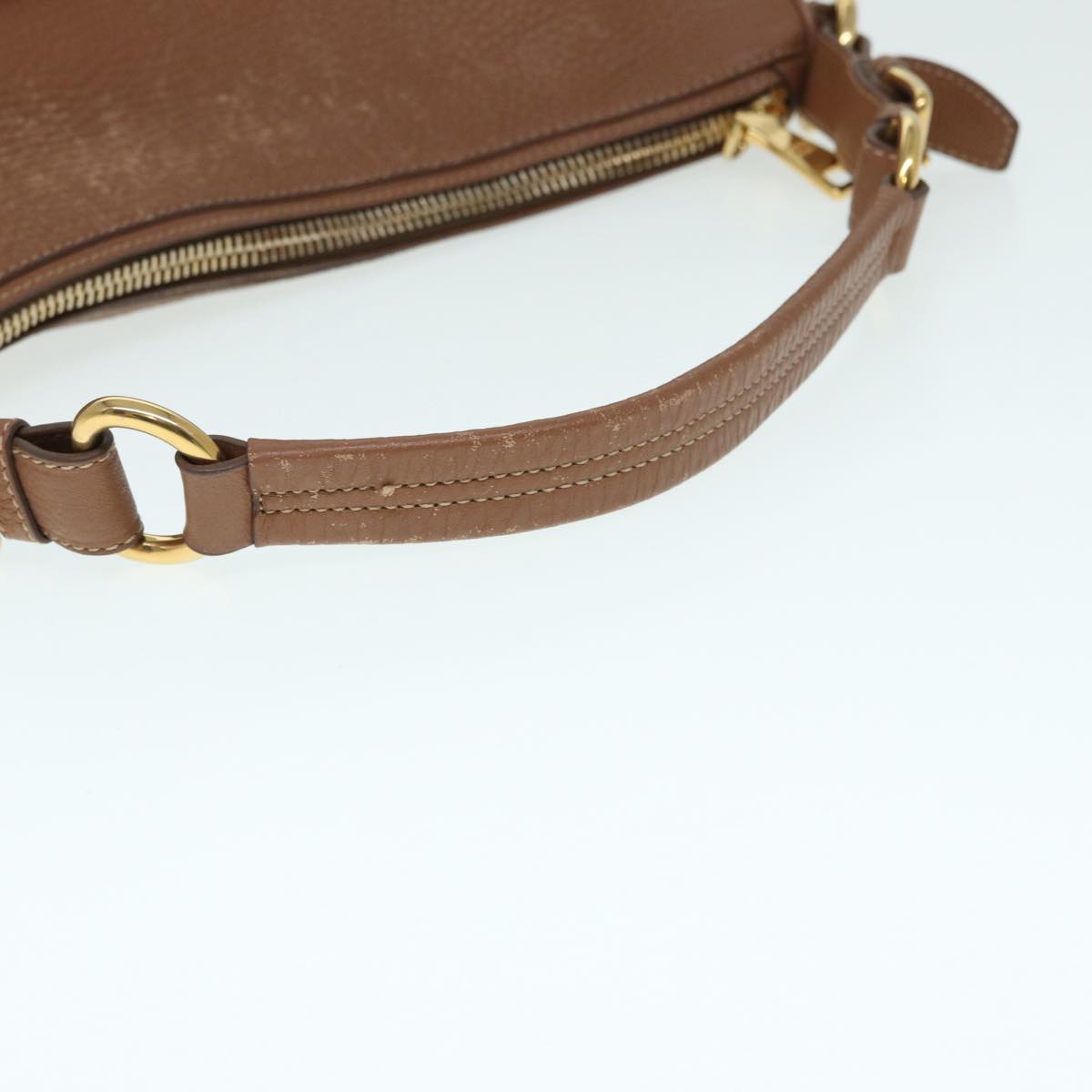 PRADA Shoulder Bag Leather Gold Brown Auth ep5379