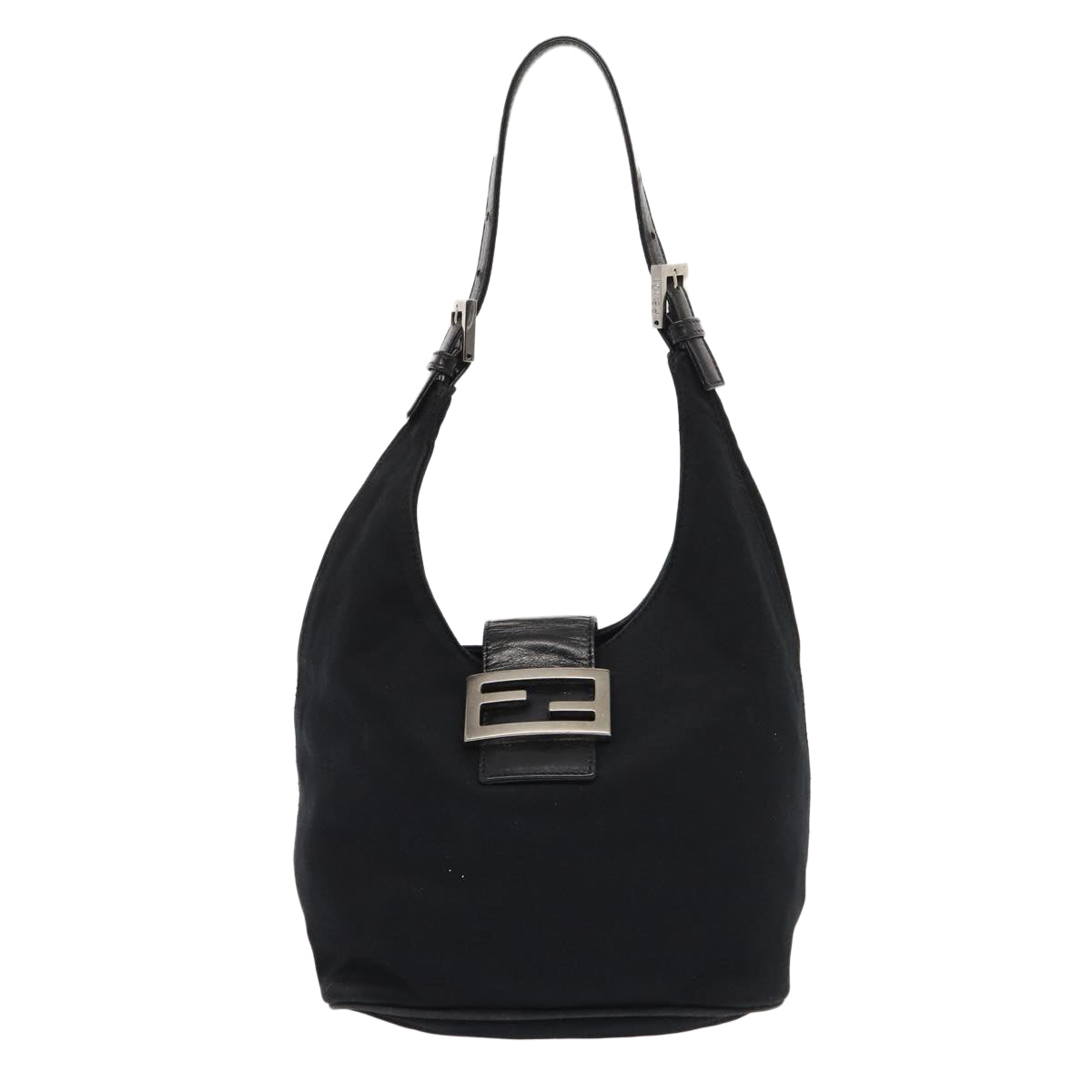 FENDI Mamma Baguette Shoulder Bag Nylon Black Silver Auth ep5381 - 0