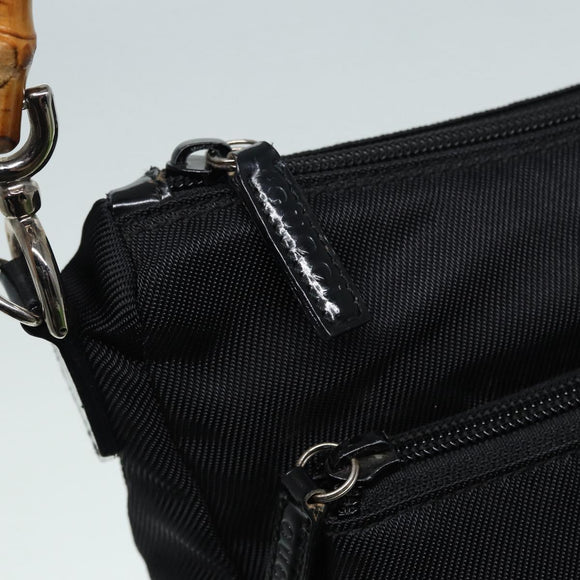 GUCCI Bamboo Hand Bag Nylon Black Silver 000 0509 Auth ep5387