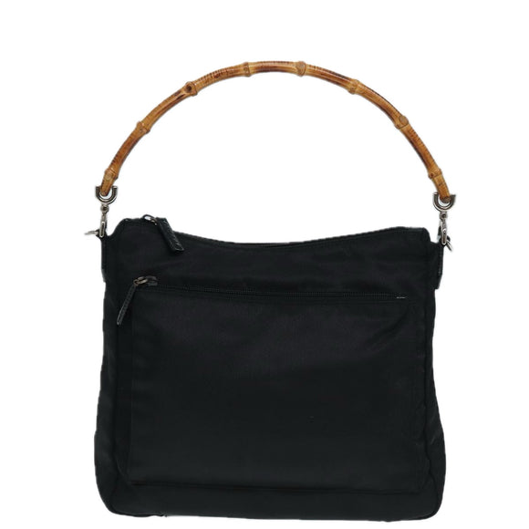 GUCCI Bamboo Hand Bag Nylon Black Silver 000 0509 Auth ep5387