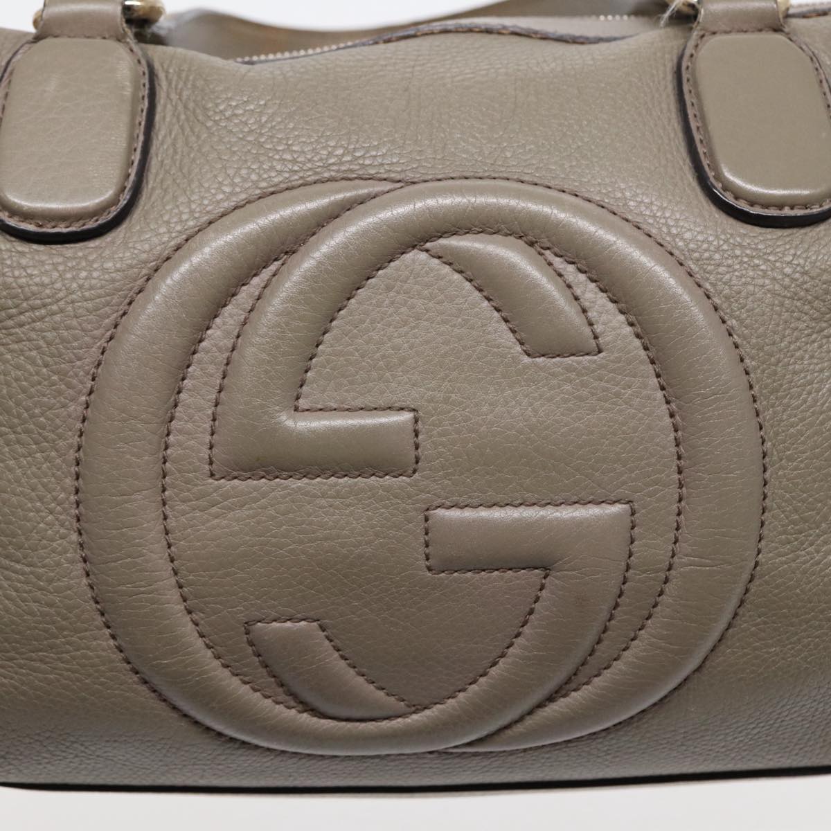 GUCCI Hand Bag Leather Gray Gold 282307 Auth ep5392