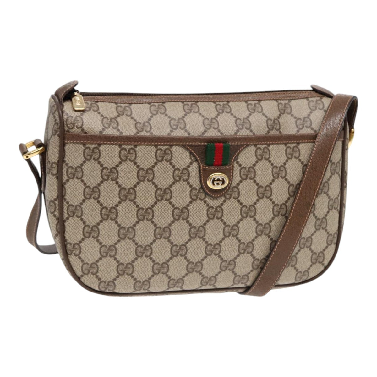 GUCCI GG Supreme Web Sherry Line Shoulder Bag Beige Gold 89 02 077 Auth ep5397