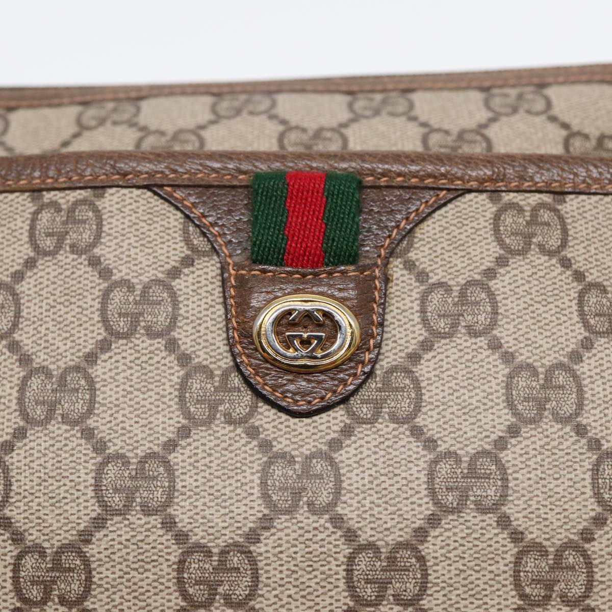 GUCCI GG Supreme Web Sherry Line Shoulder Bag Beige Gold 89 02 077 Auth ep5397