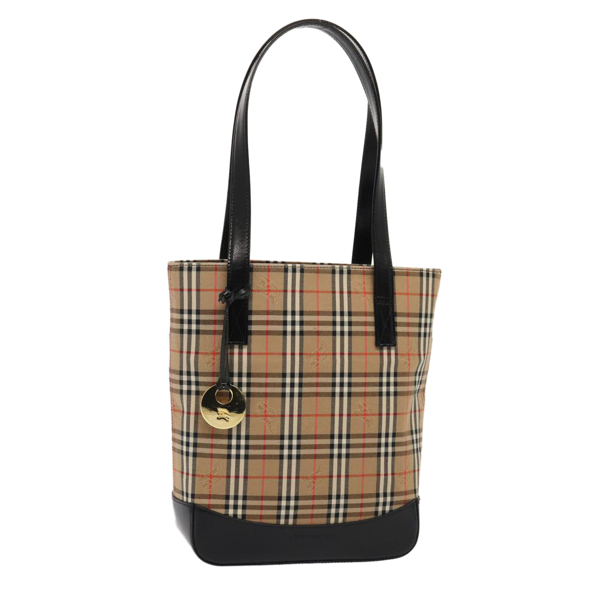 BURBERRY Nova Check Tote Bag Canvas Beige Gold Auth ep5405