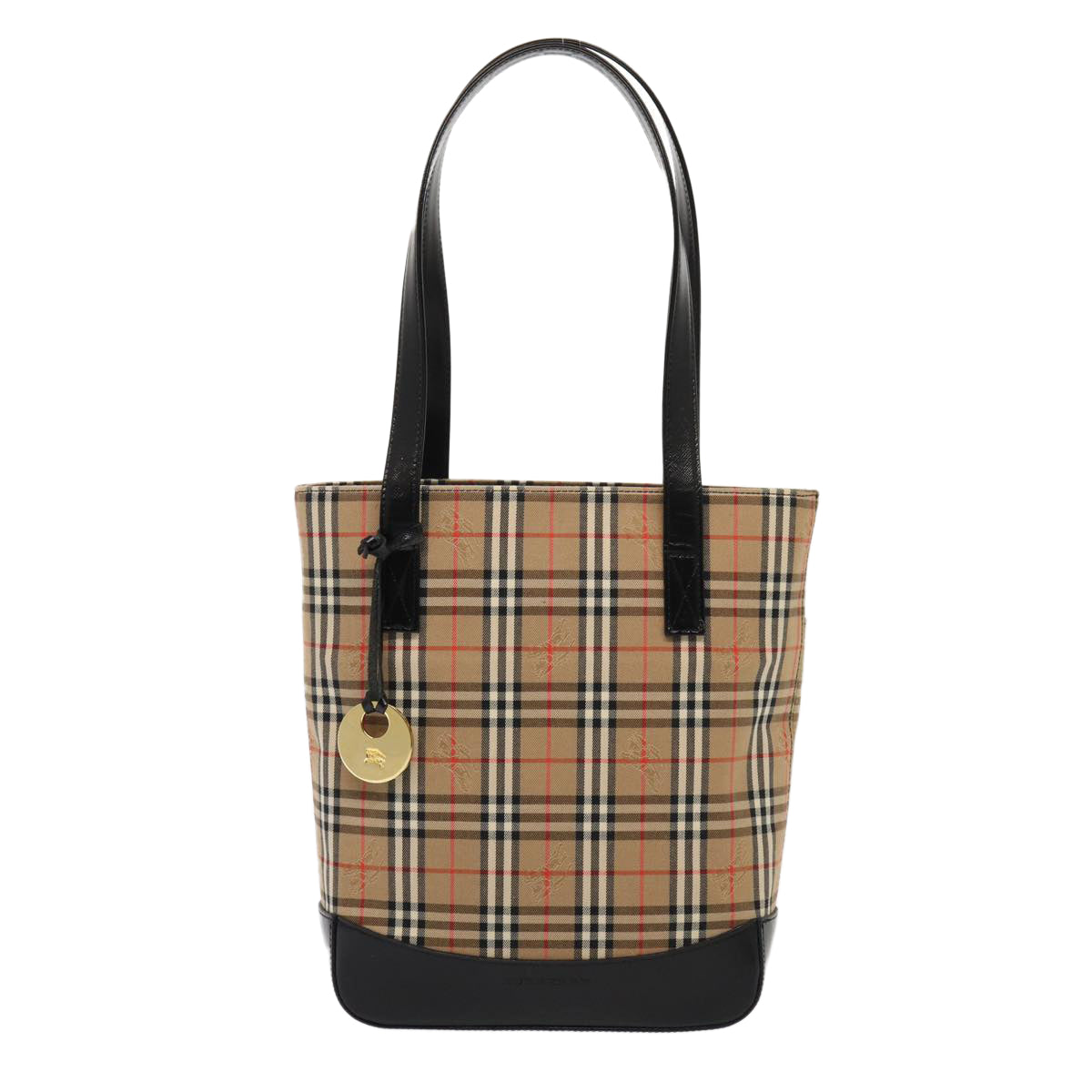 BURBERRY Nova Check Tote Bag Canvas Beige Gold Auth ep5405