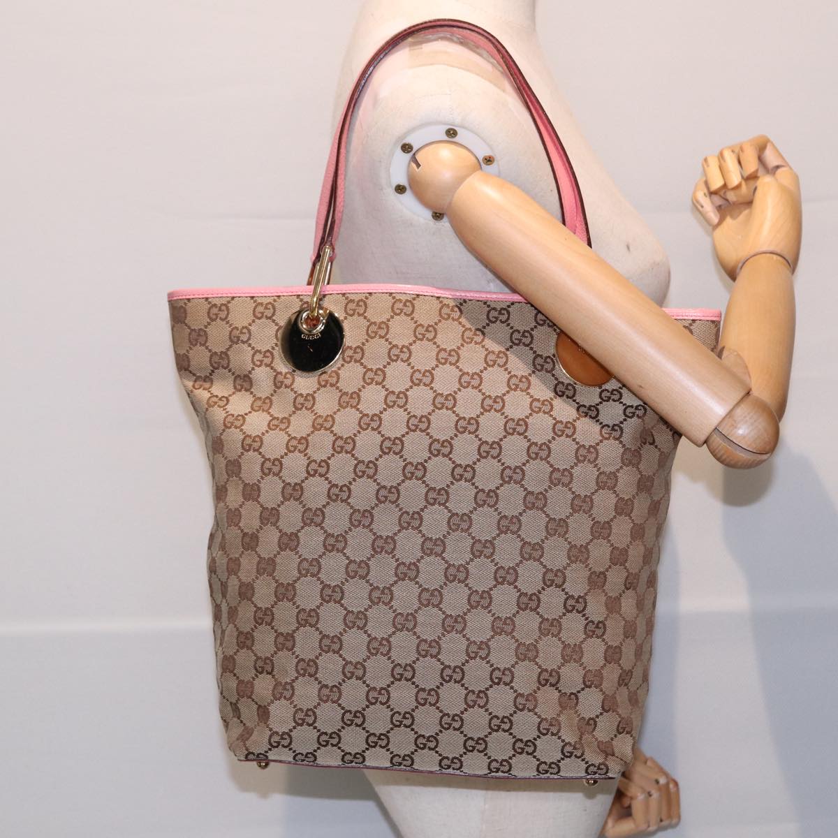 GUCCI GG Canvas Tote Bag Beige Gold 120836 Auth ep5407