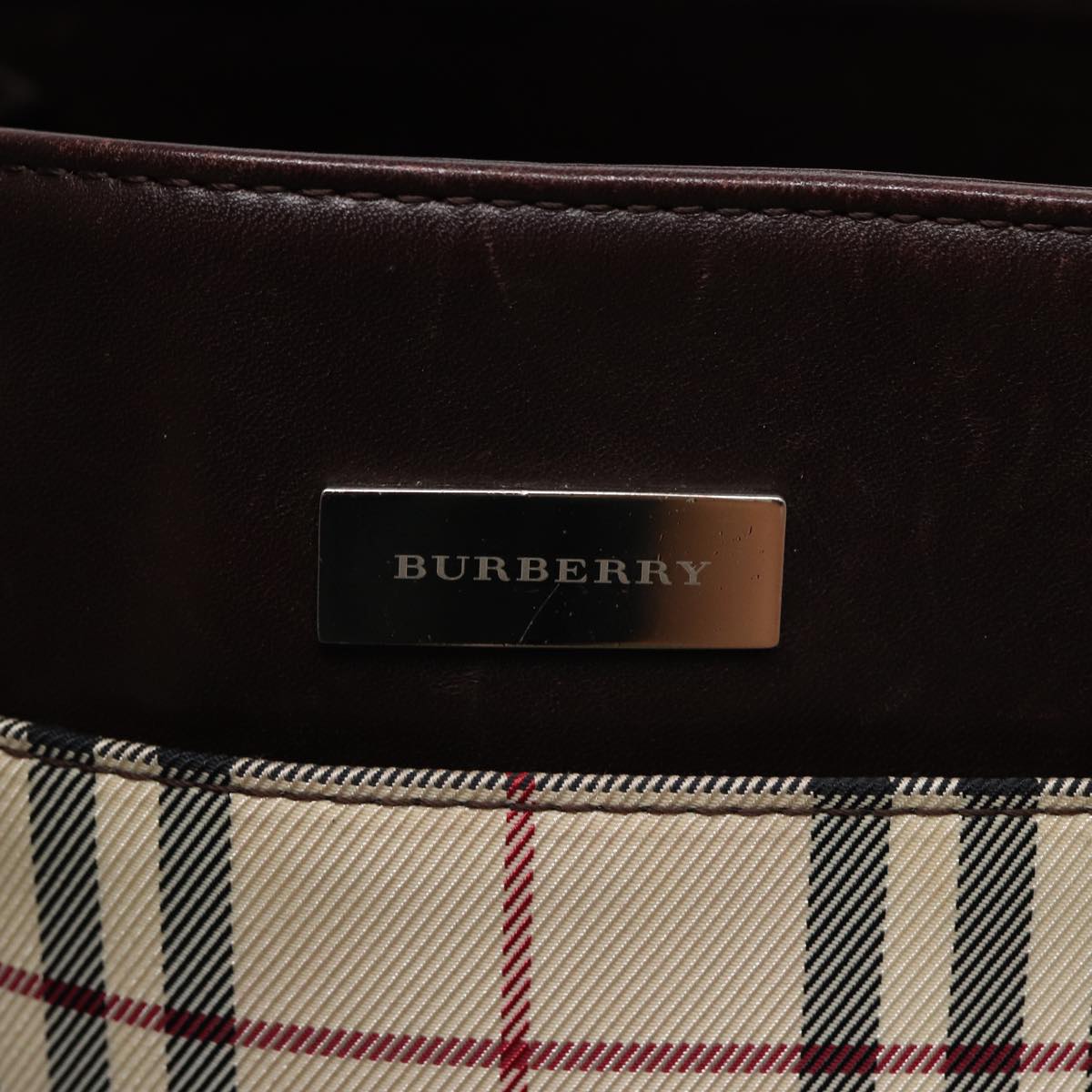 BURBERRY Nova Check Hand Bag Canvas Beige Silver Auth ep5413