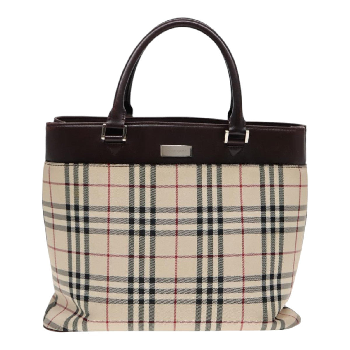 BURBERRY Nova Check Hand Bag Canvas Beige Silver Auth ep5413