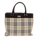 BURBERRY Nova Check Hand Bag Canvas Beige Silver Auth ep5413-13