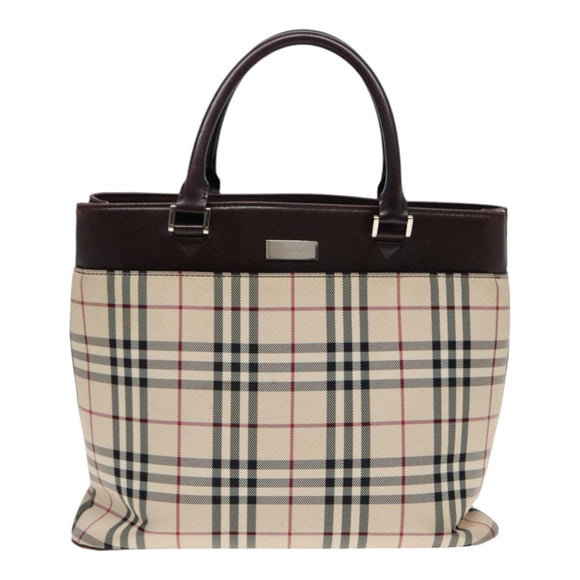 BURBERRY Nova Check Hand Bag Canvas Beige Silver Auth ep5413